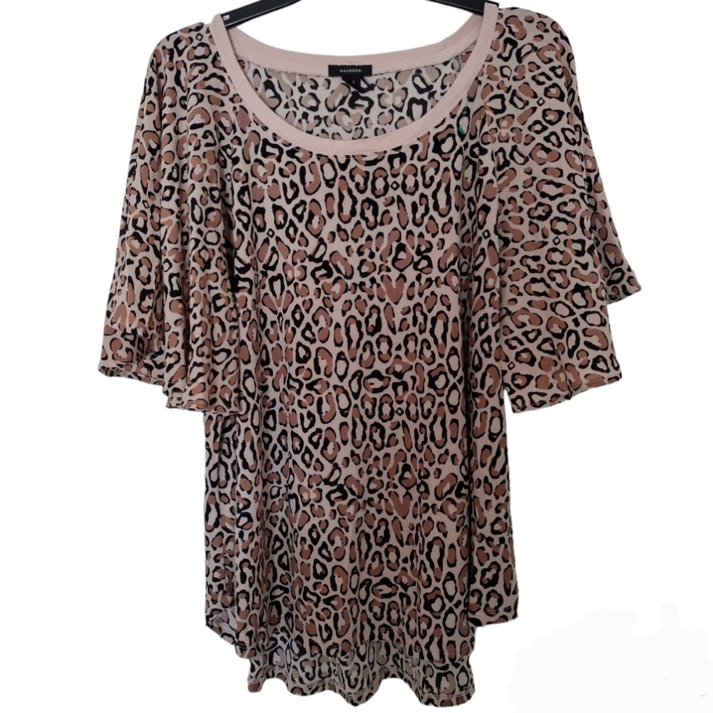 Halogen plus size pink & tan animal print top side XXL